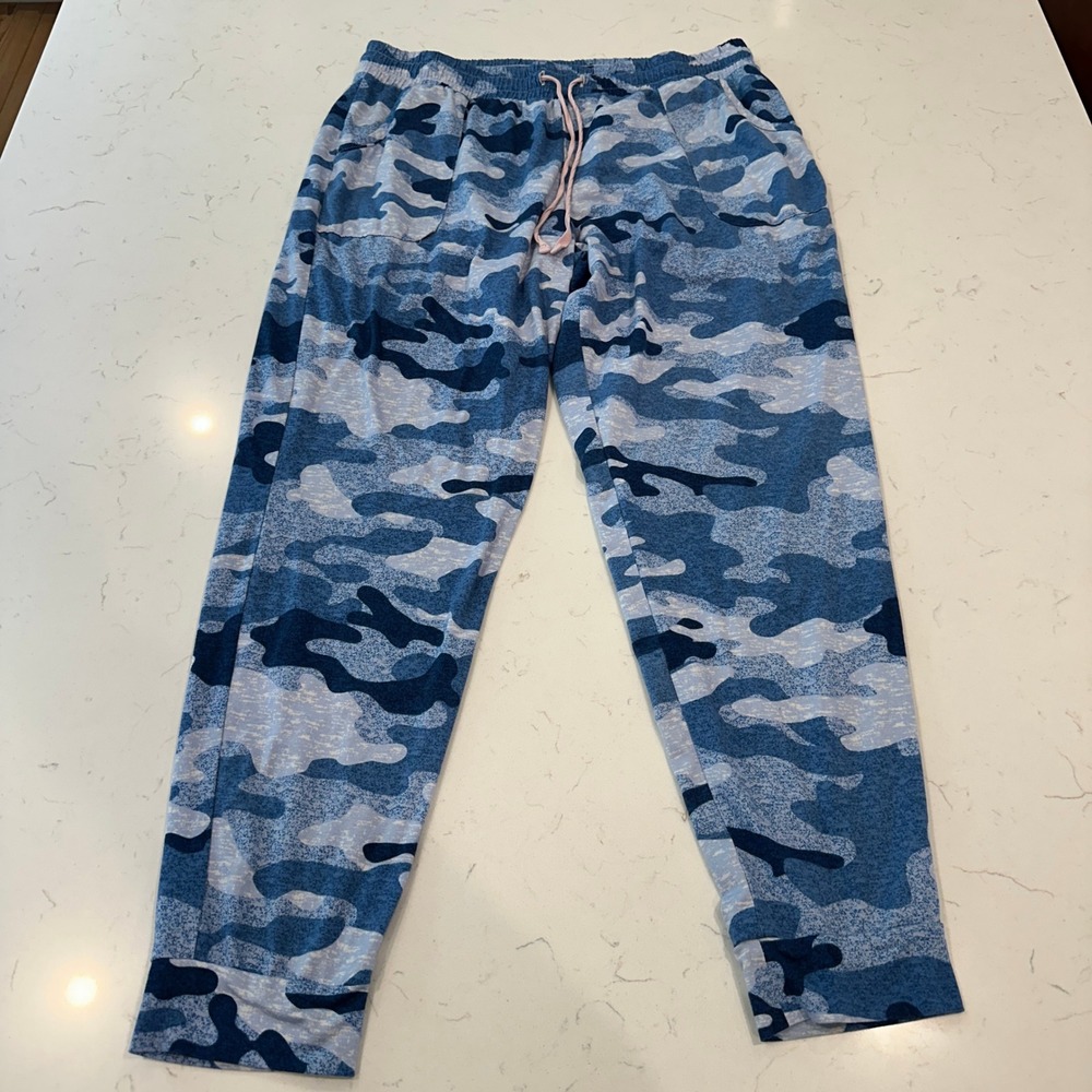 Jane and Bleecker Blue Camo Pajama Pants Women Medium Lounge Sleepwear Pant